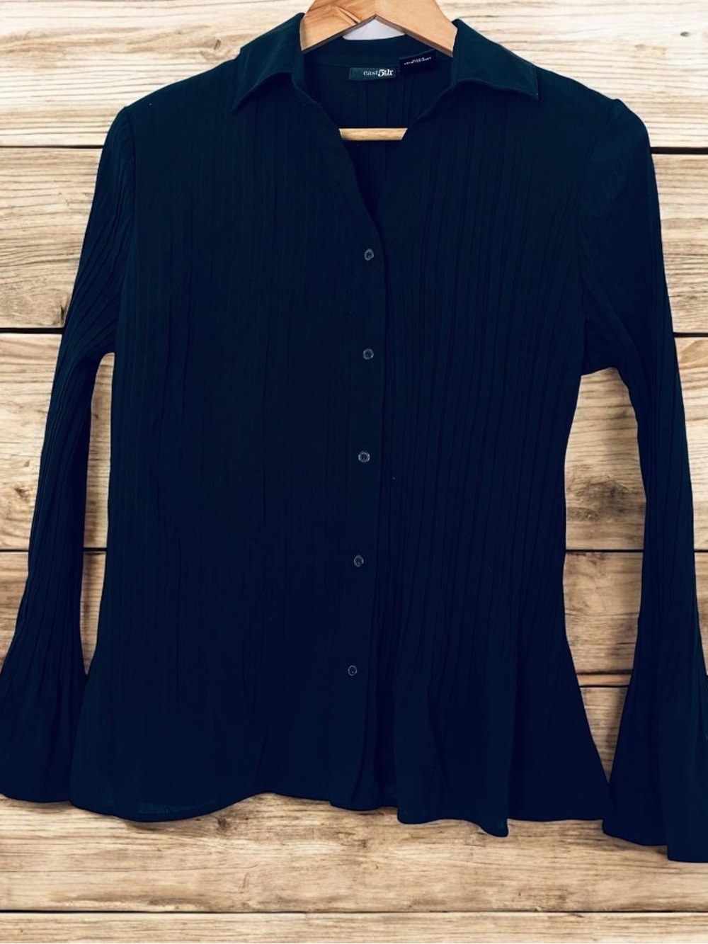 East 5th Womens  Black  Sparkle Polyester Button Down Blouse Petite  L